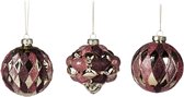 Viv! Christmas Kerstbal - Glitter ruit - set van 3 - goud roze - 8cm