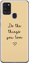 Samsung Galaxy A21s hoesje siliconen - Do the things you love - Soft Case Telefoonhoesje - Tekst - Geel