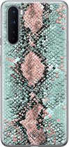 OnePlus Nord hoesje siliconen - Slangenprint pastel mint | OnePlus Nord case | mint | TPU backcover transparant