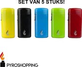 Pyroshopping Neon Lighters – Set van 5 Stuks – Gasaanstekers – Stormvlam – Windvaste vlam – Windproof gasbranders – Vuurwerk- Tabak – Kaarsen – Vuurkorf etc.