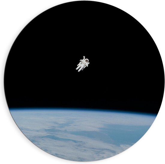 Dibond Wandcirkel - Astronaut in Ruimte - 90x90cm Foto op Aluminium Wandcirkel (met ophangsysteem)