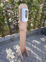 Desinfectiezuil met automatische no-touch dispenser van Douglas hout – Desinfectiepaal met drop dispenser voor alcohol, vloeistof en gel