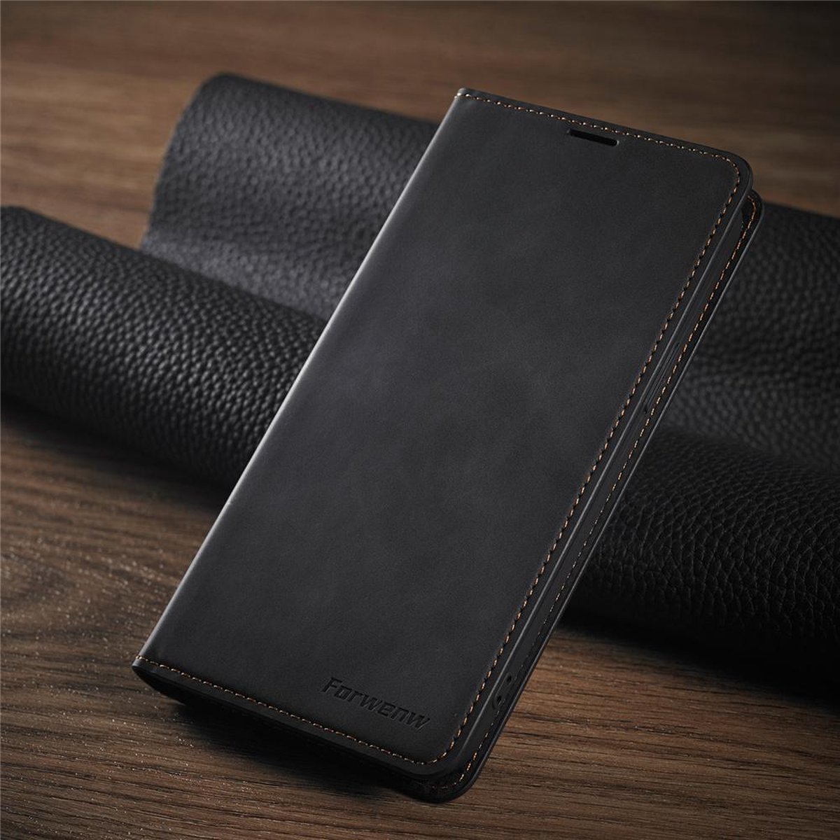 BukkitBow - Leather Case - Kunstleer - Card Case - Hoesje voor iPhone 12 Pro Max – Zwart
