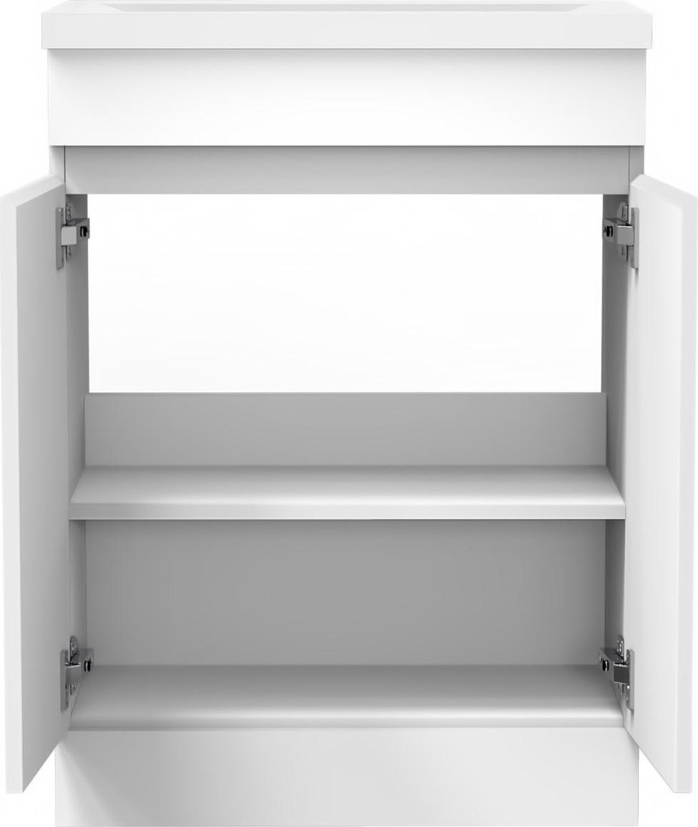 Modulo Badkamermeubel Met Wastafel | 100 Cm Hoogglans Wit Lamel Front Solid Surface 2 Lades Onder Elkaar 124457