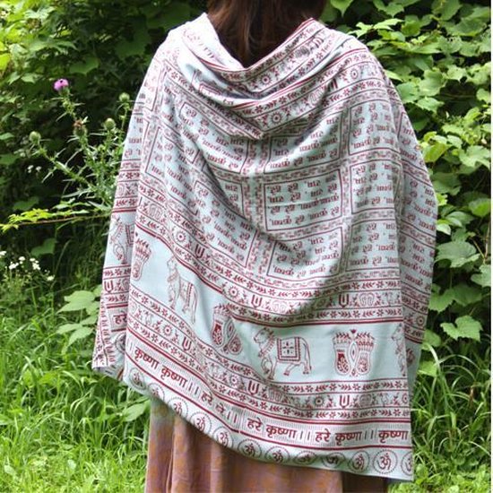 Meditatie omslagdoek met mantra Maha, XL, 220 x 106 cm, grijs van Lotus Design — afbeelding 3
