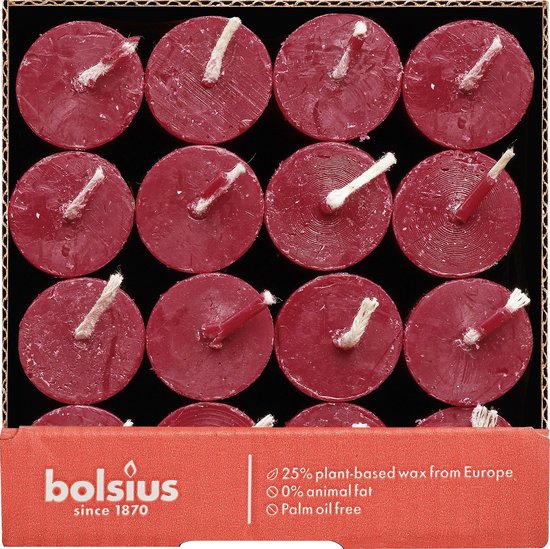 Bolsius - 16 Dinerkaarsen Rustiek - Rood - Bolsius