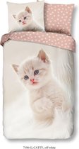 Good Morning Dekbedovertrek Catty - 140x200/220 - Kitten - Ecru/Roze