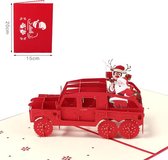 3D popup Kerstkaart Kerstman in de Jeep met rendier Pop-up wenskaart