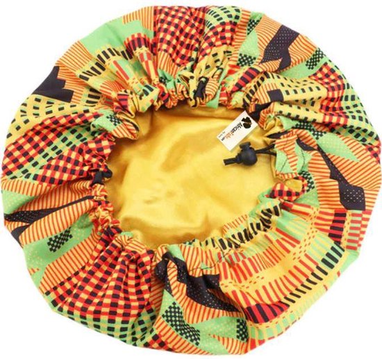 Bonnet de Nuit en Satin Imprimé Motifs Africains pour Femme, Soins