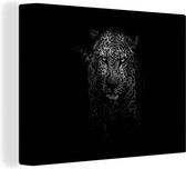 Canvas Schilderij Luipaard - Zwart - Wit - 120x90 cm - Wanddecoratie
