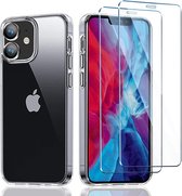 iPhone 12 Mini siliconen transparant - backcover TPU case - iPhone 12 Mini Screenprotector 2 pack glazen