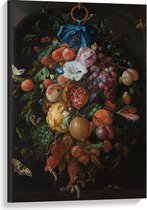 Canvas  - Oude meesters - Festoen van vruchten en bloemen, Jan Davidsz. de Heem - 60x90cm Foto op Canvas Schilderij (Wanddecoratie op Canvas)