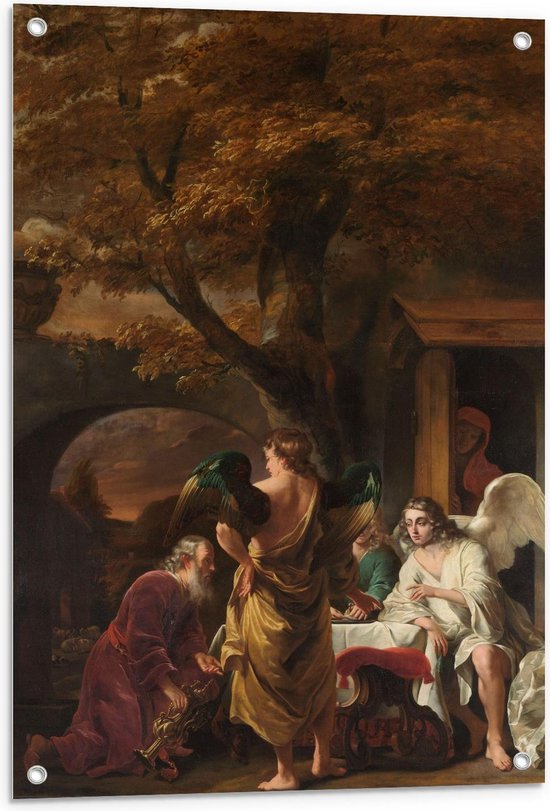 Tuinposter – Oude meesters - Abraham ontvangt de drie engelen, Ferdinand Bol - 60x90cm Foto op Tuinposter  (wanddecoratie voor buiten en binnen)