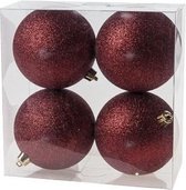 KERSTBALLEN SET 4 STUKS | KERSTVERSIERING | GLITTER BURGUNDY | D10 CM | IN PVC BOX