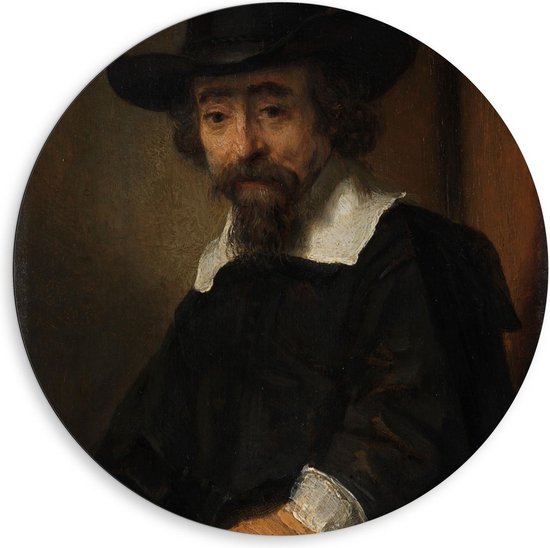 Dibond Wandcirkel - Oude meesters - Portret van Ephraïm Bueno, Rembrandt van Rijn - 80x80cm Foto op Aluminium Wandcirkel (met ophangsysteem)
