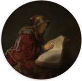Dibond Wandcirkel - Oude meesters - Oude lezende vrouw, Rembrandt van Rijn, 1631 - 70x70cm Foto op Aluminium Wandcirkel (met ophangsysteem)