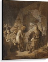Canvas  - Oude meesters - Jozef zijn dromen vertellend, Rembrandt van Rijn, 1633 - 75x100cm Foto op Canvas Schilderij (Wanddecoratie op Canvas)