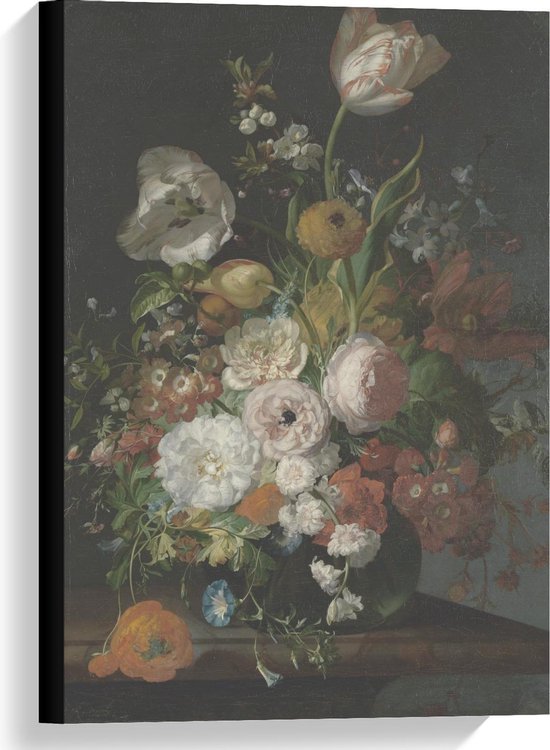 Canvas  - Oude meesters - Stilleven: bloemen in een glazen vaas, Rachel Ruysch - 40x60cm Foto op Canvas Schilderij (Wanddecoratie op Canvas)