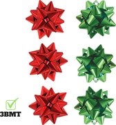 3BMT - Cadeau strik rood groen - kerst decoratie strik - zelfklevend - set van 6