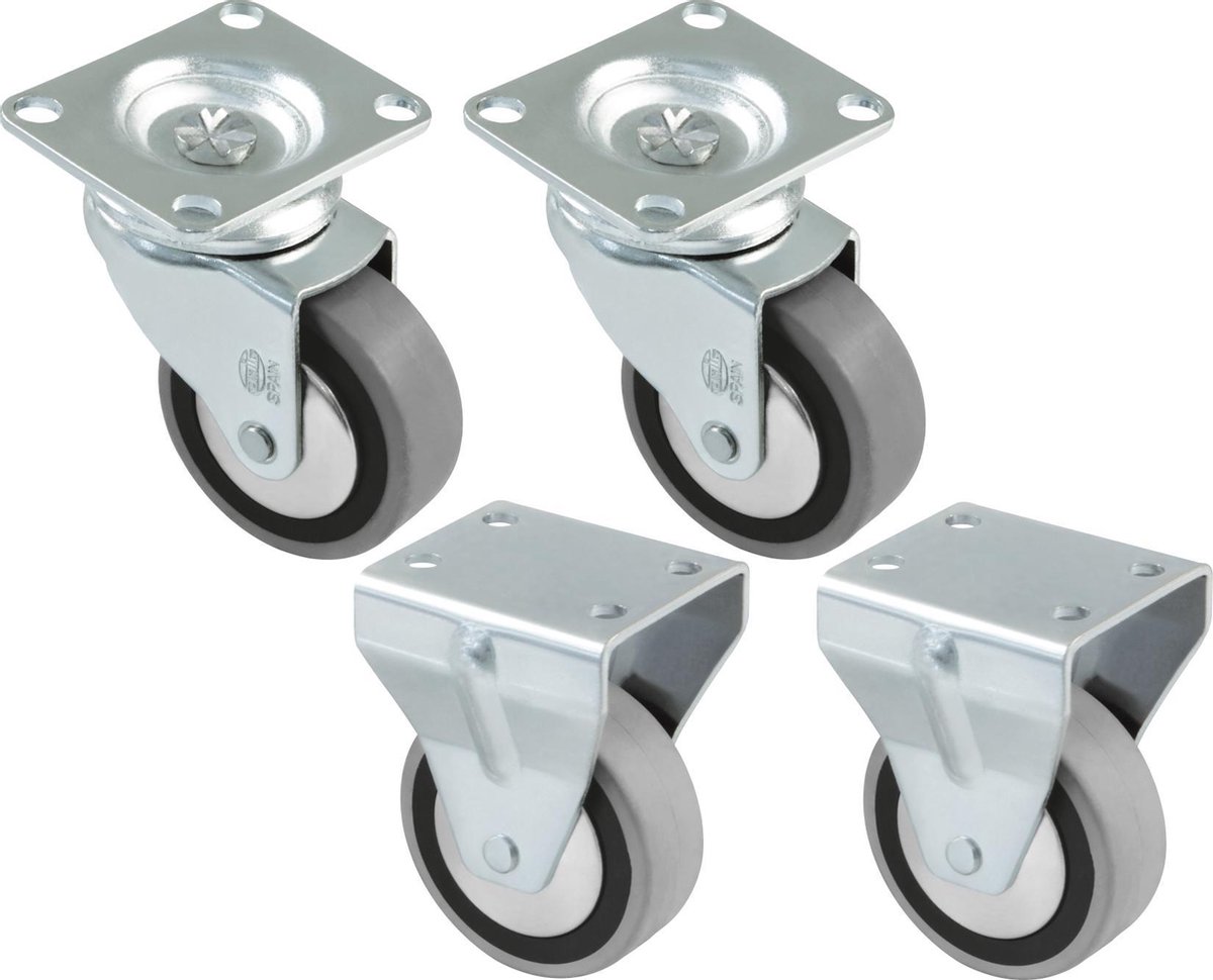 AMIG - Set van 4 Transportwielen 60mm - Zwenkwiel / Bokwiel - 80-120KG Draagvermogen