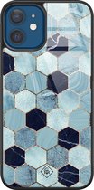 iPhone 12 hoesje glass - Blue cubes | Apple iPhone 12  case | Hardcase backcover zwart
