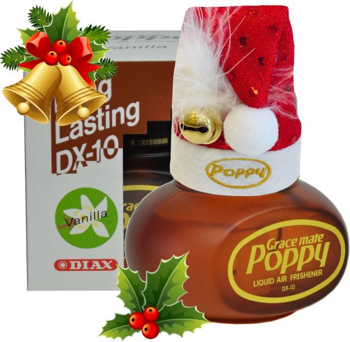Poppy Grace Mate® Luchtverfrisser Vanille 150ML. Incl. Kerstmutsje