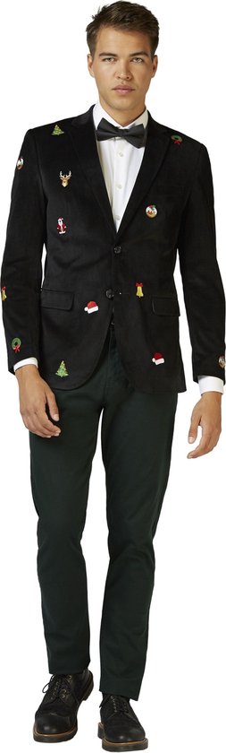 OppoSuits Deluxe X-Mas Icons - Black - Heren Blazer - Maat: EU 48 - Kerst