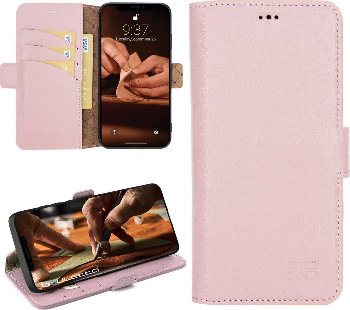 Bouletta iPhone 12 Pro Max compatibel leder BookCase hoesje - Nude Pink