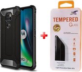 Motorola Moto G9 Play / Moto E7 Plus silicone TPU hybride zwart hoesje + glas screenprotector