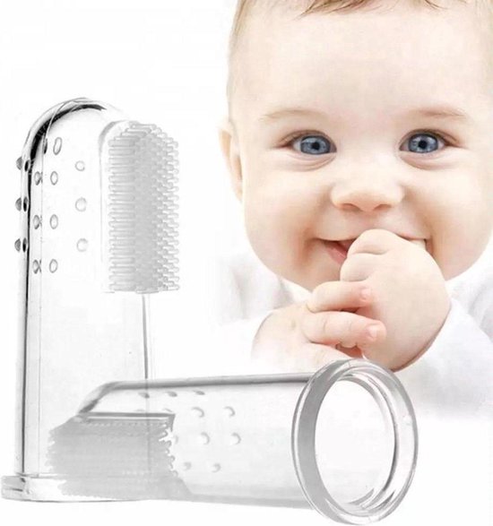 Baby tandenborstel - vingertandenborstel kindertandenborstel op vinger siliconen - Met opberg doos - 2 Stuks