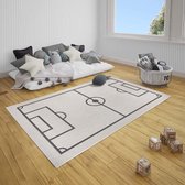 Kinderkamer vloerkleed Voetbalveld - crème/zwart 80x150 cm