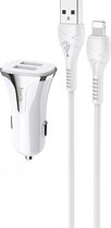 HOCO Z31 Universe - Quick Charger Auto-oplader - QC 3.0 18W 3.4A Autolader + Lightning kabel - Voor Apple iPhone - Wit