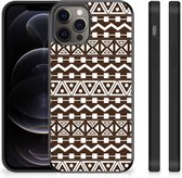 Telefoon Hoesje Geschikt voor iPhone 12 Pro Max Leuk TPU Backcase met Zwarte rand Aztec Brown