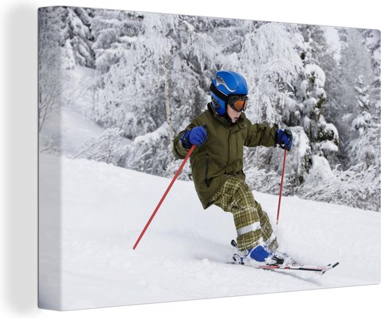 taart generatie Afsnijden Canvas Schilderijen - Een kind gaat op ski's naar beneden - 60x40 cm -  Wanddecoratie | bol.com