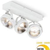 Plafondlamp - Opbouwspot wit - Dimbaar - Draaibaar & kantelbaar - 3 x 12W - Dim to warm