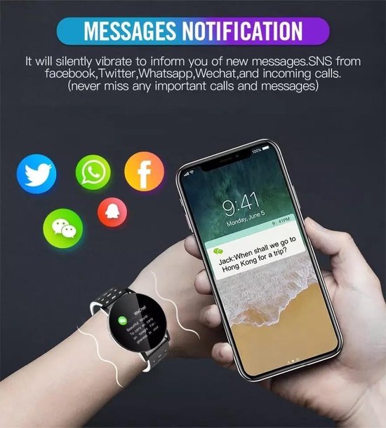 Stappenteller - Smartwatch - Sportwatch met hartslagmeter en stappenteller - Social activity - IOS & Android - Waterdicht - Bluetooth - Touchscreen smartwatch - PAH