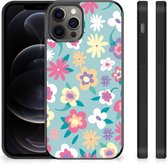 GSM Hoesje met Tekst Geschikt voor iPhone 12 Pro Max Leuk TPU Back Case met Zwarte rand Flower Power