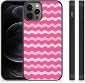 Smartphone Hoesje Geschikt voor iPhone 12 Pro Max Bumper Hoesje met Zwarte rand Waves Pink