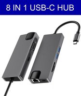 USB C Hub 8 in 1  met HDMI 4k - usb 3.0-Ethernet aansluiting Space Grey van  ZEDAR®