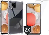 Samsung A42 Hoesje en Samsung A42 Screenprotector - Samsung Galaxy A42 Hoesje Transparant Shock Proof Cover Case + 2x Screen Protector Glas