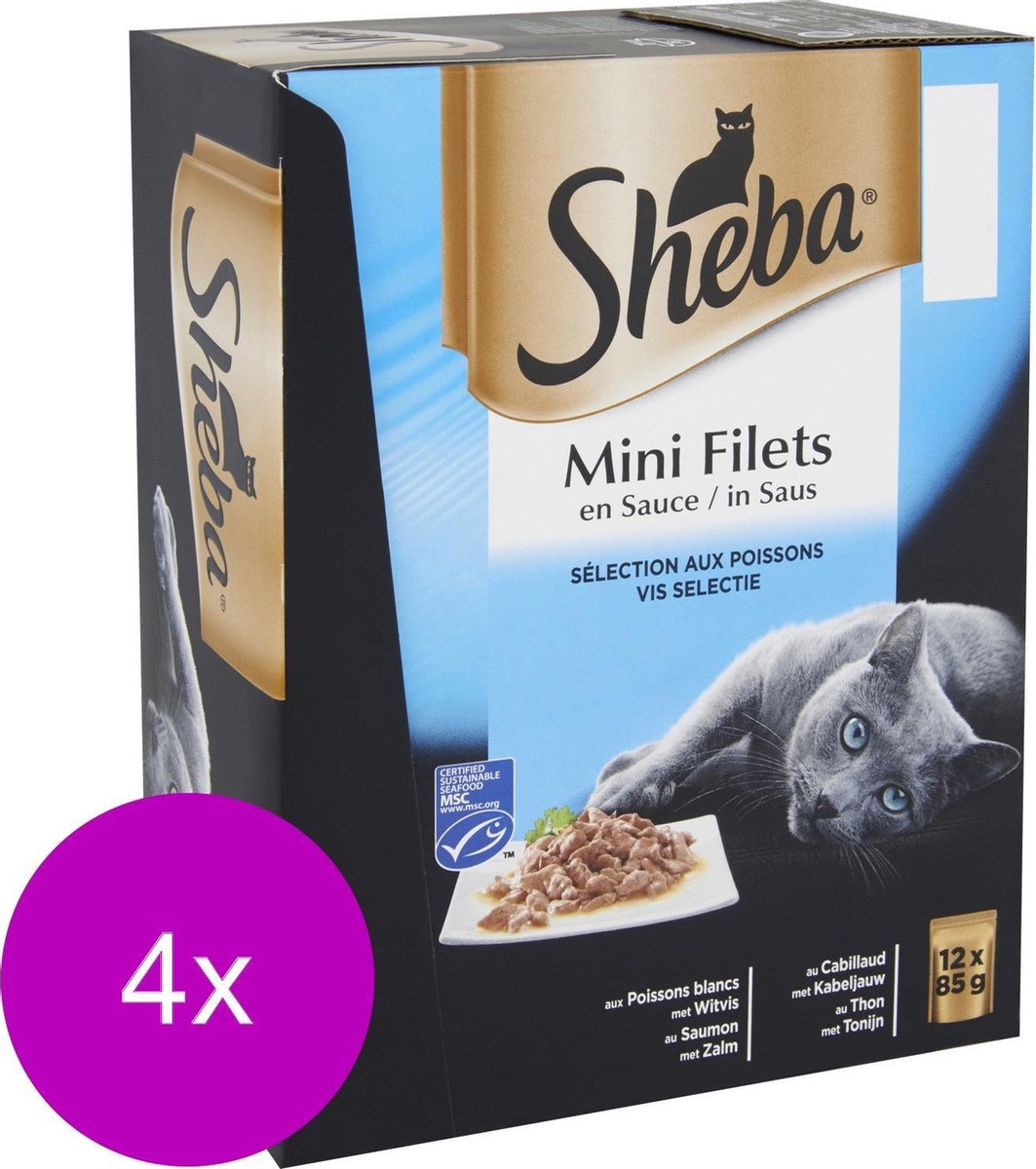 SHEBA Lot de 4 Sachets fraicheur en sauce selection aux poissons