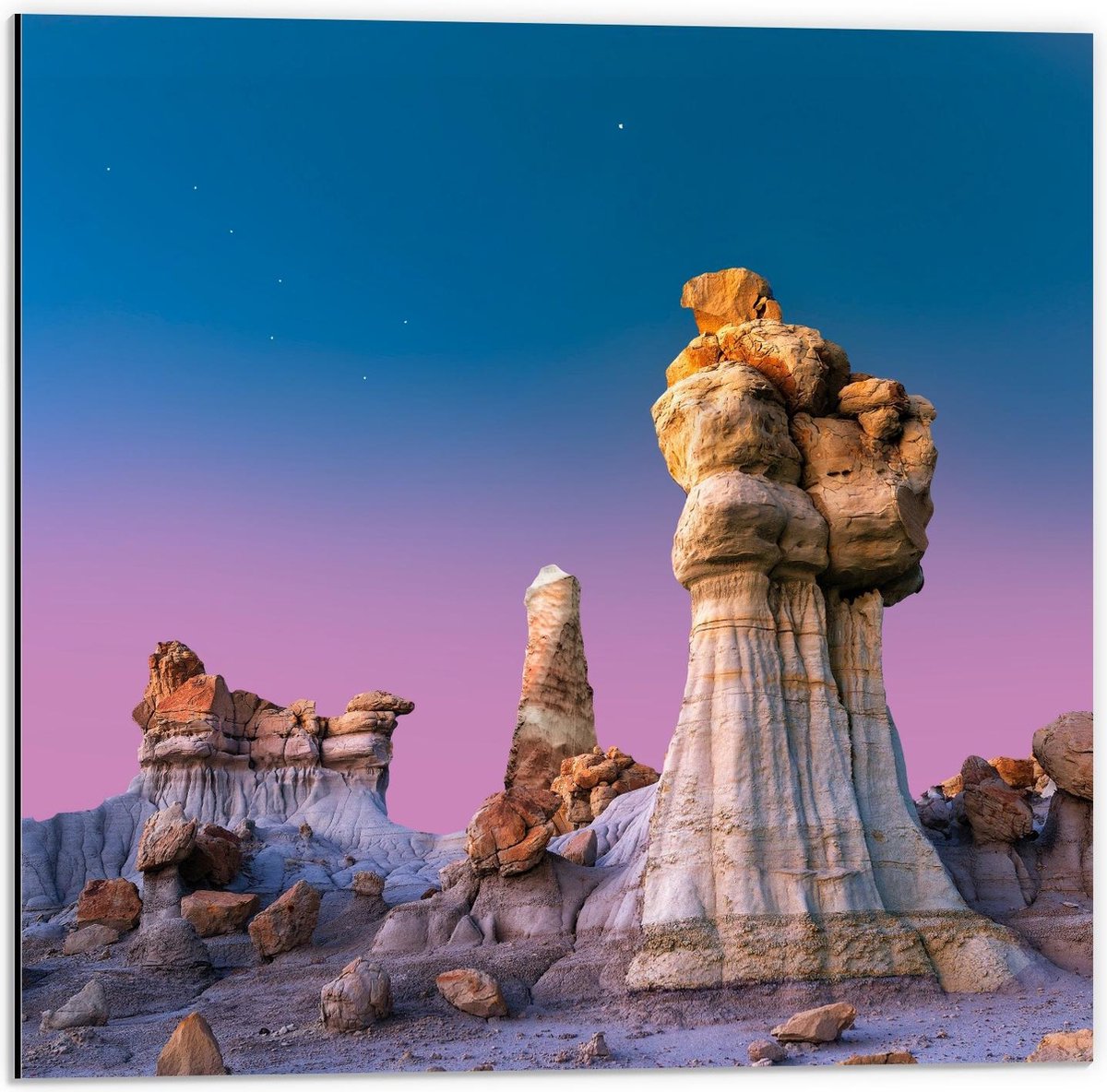 Dibond - Bisti/De-Na-Zin Wilderness - New Mexico - 50x50cm Foto op Aluminium (Wanddecoratie van metaal) op Prijzenvolger.com