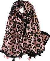 Luipaard Panter Print Sjaal - Outfit Shawl - Mode- Kleding - Modern met franje - Dames - Roze - 90 x 175 cm