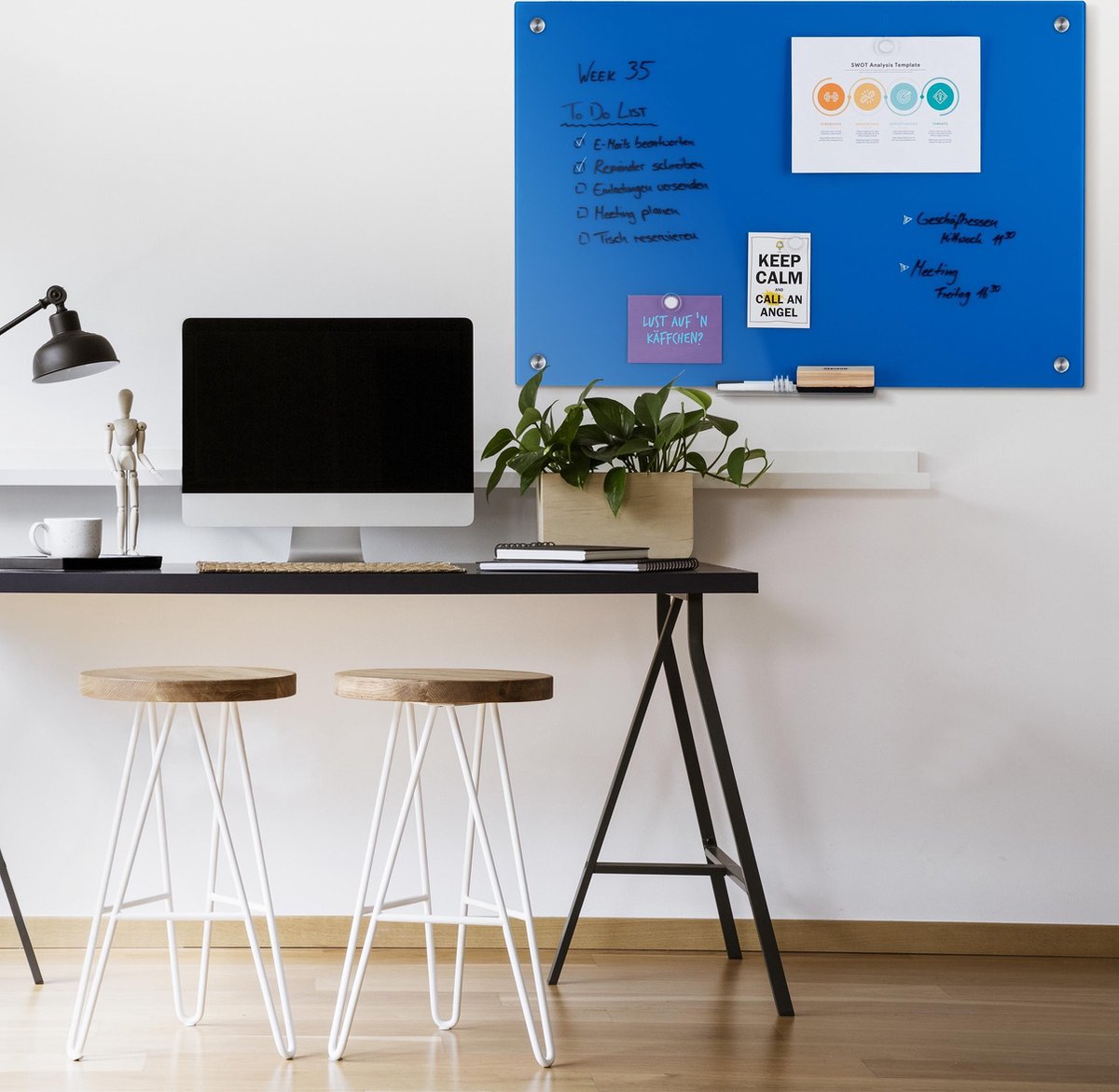Relaxdays Glassboard Zwart - Memobord - Magnetisch Prikbord - Beschrijfbaar | DIERBENODIGDHEDEN