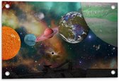 Tuinposter – Heelal met Planeten  - 60x40cm Foto op Tuinposter  (wanddecoratie voor buiten en binnen)