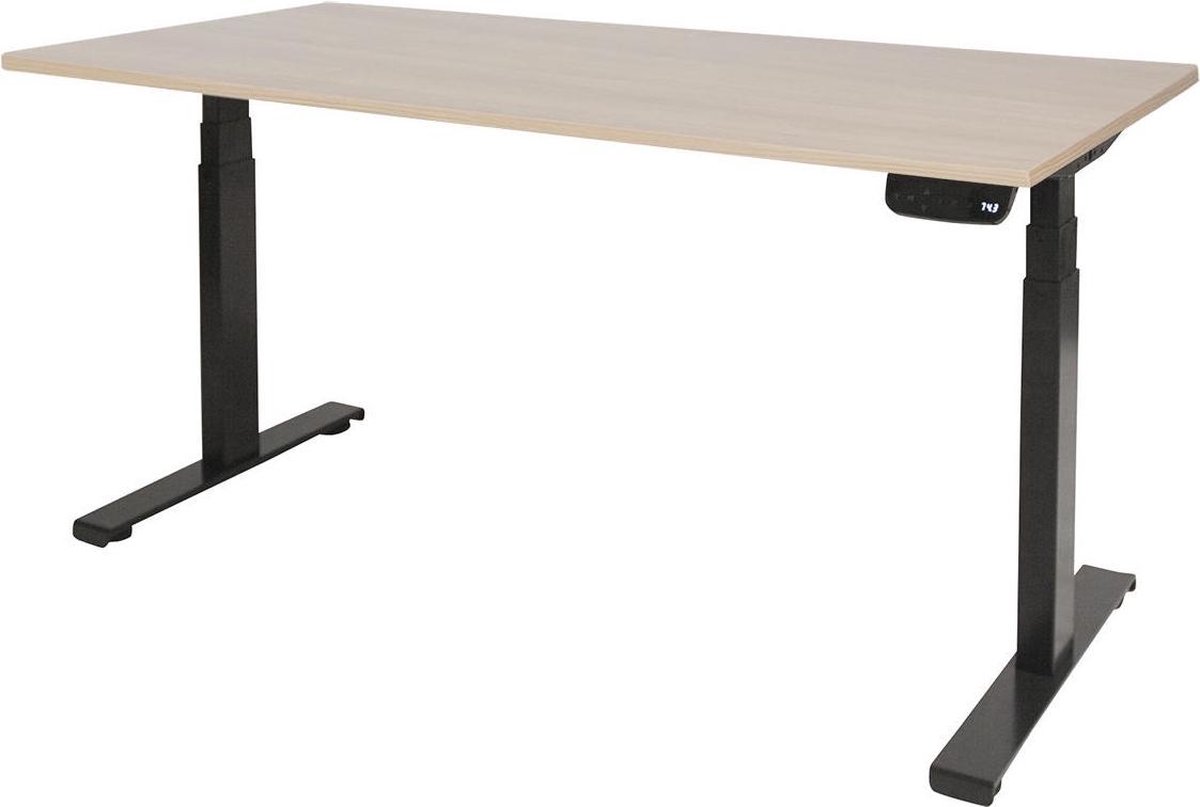 RoomForTheNew Bureau Heathrow plus-Desk - Zit sta Bureau - Zit sta Bureau Elektrisch - Gaming Bureau - Game Bureau - Verstelbaar Bureau - standing Desk--Lindberg eiken blad-Zwart  onderstel- 140x80