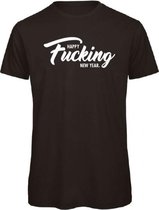 Kerst t-shirt zwart M - Happy fucking new year - wit - soBAD. | Kerst | Nieuwjaar | Unisex | T-shirt dames | T-shirt mannen