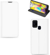 Geschikt voor Samsung Galaxy M31 Stand Case Hoesje Wit met Pashouder