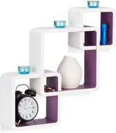 Relaxdays wandplank vakken - 3-delige set - zwevend - kleurrijke wandboard - belastbaar - Wit-Violet