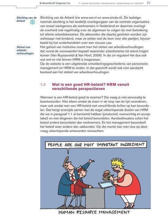 Cartoon van twee mannen in pak die praten, één met een hamburger, 'People Are Our Most Important Ingredient'.